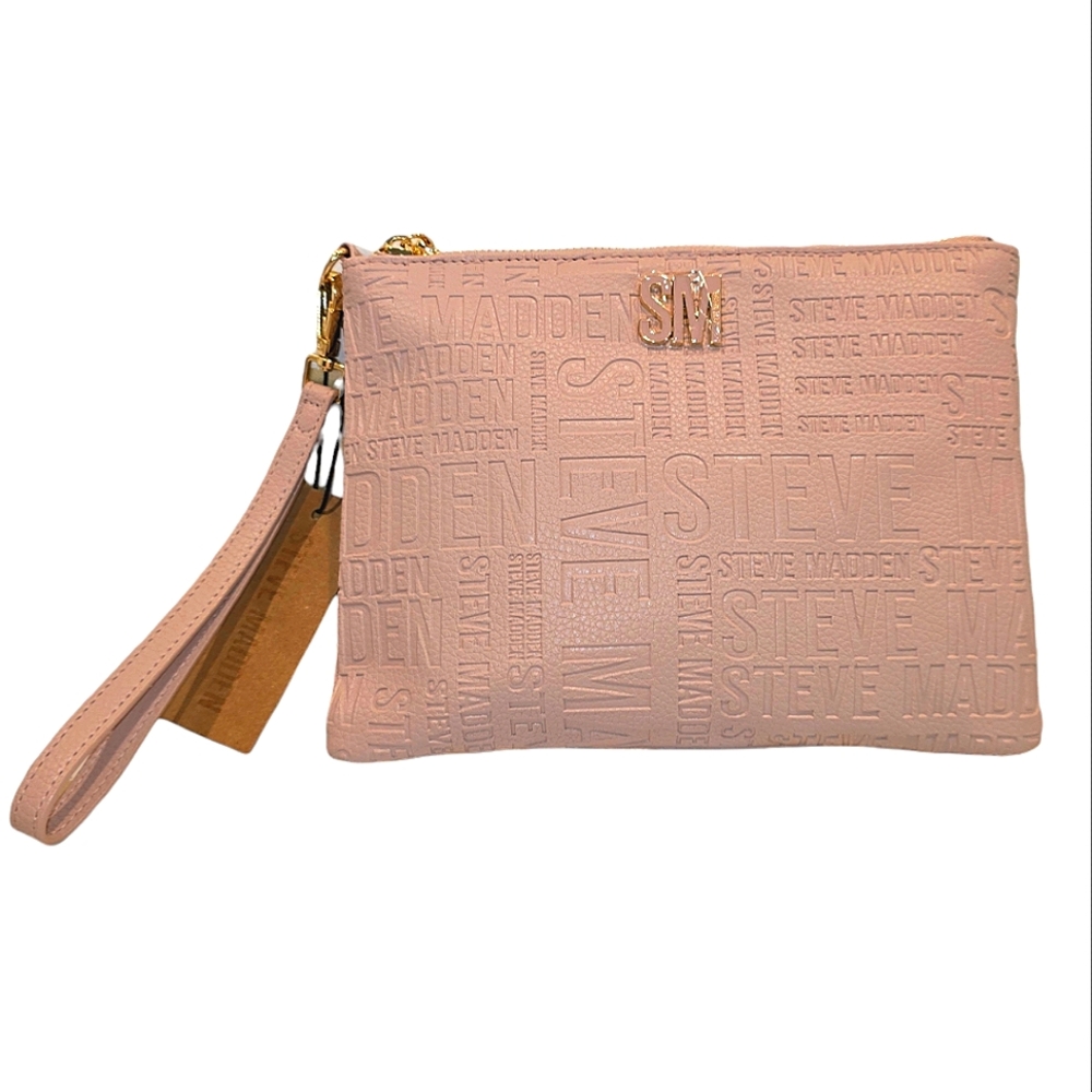 Steve Madden Mixed Logo Embossed Blush Pink Wristlet